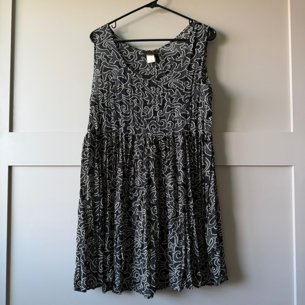 Basement USA Babydoll Dress Women Medium Black White Swirl Dot Sleeveless VTG